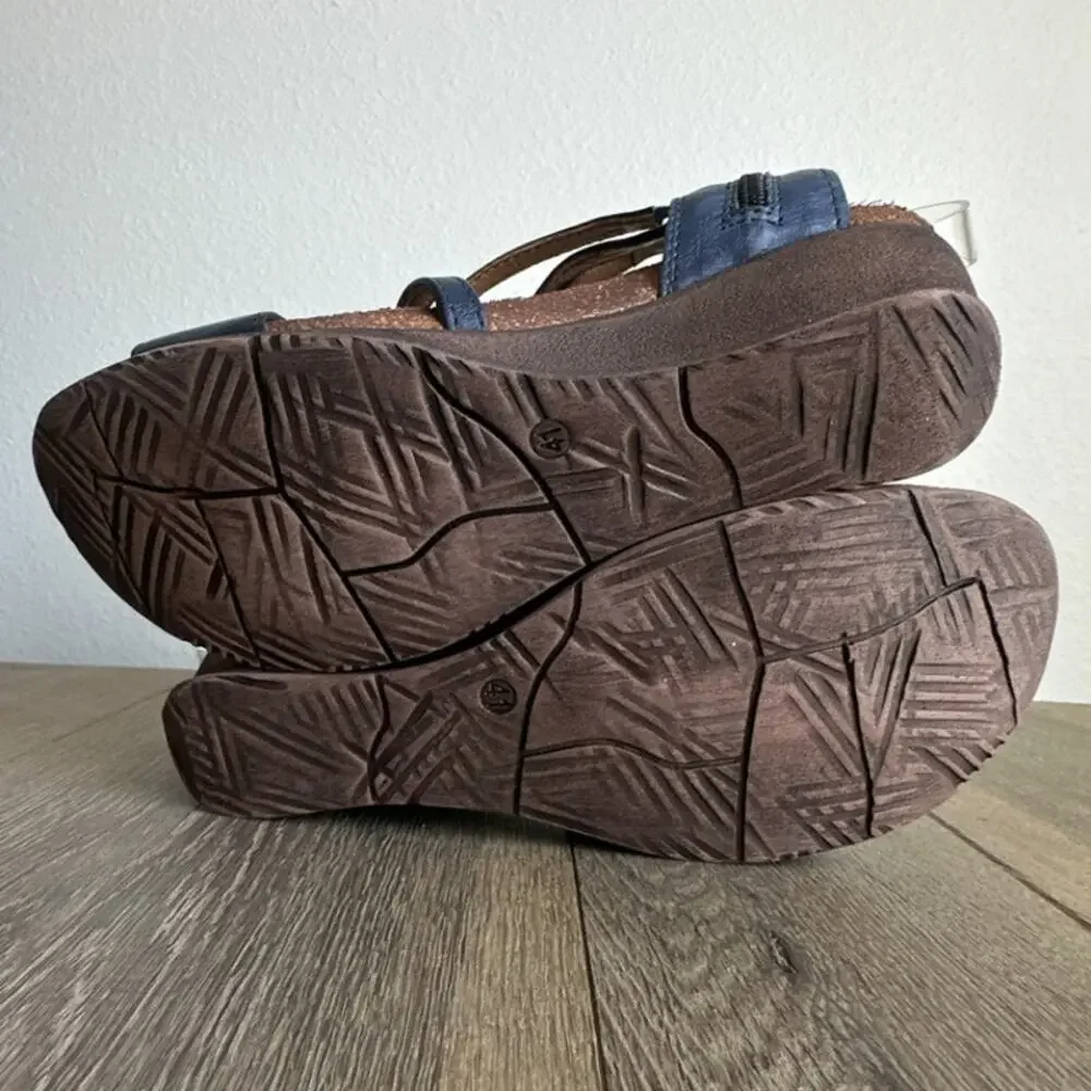 Miz Mooz Shay Navy Leather Wedge Sandals Women Size 10 EU 41 New With Box